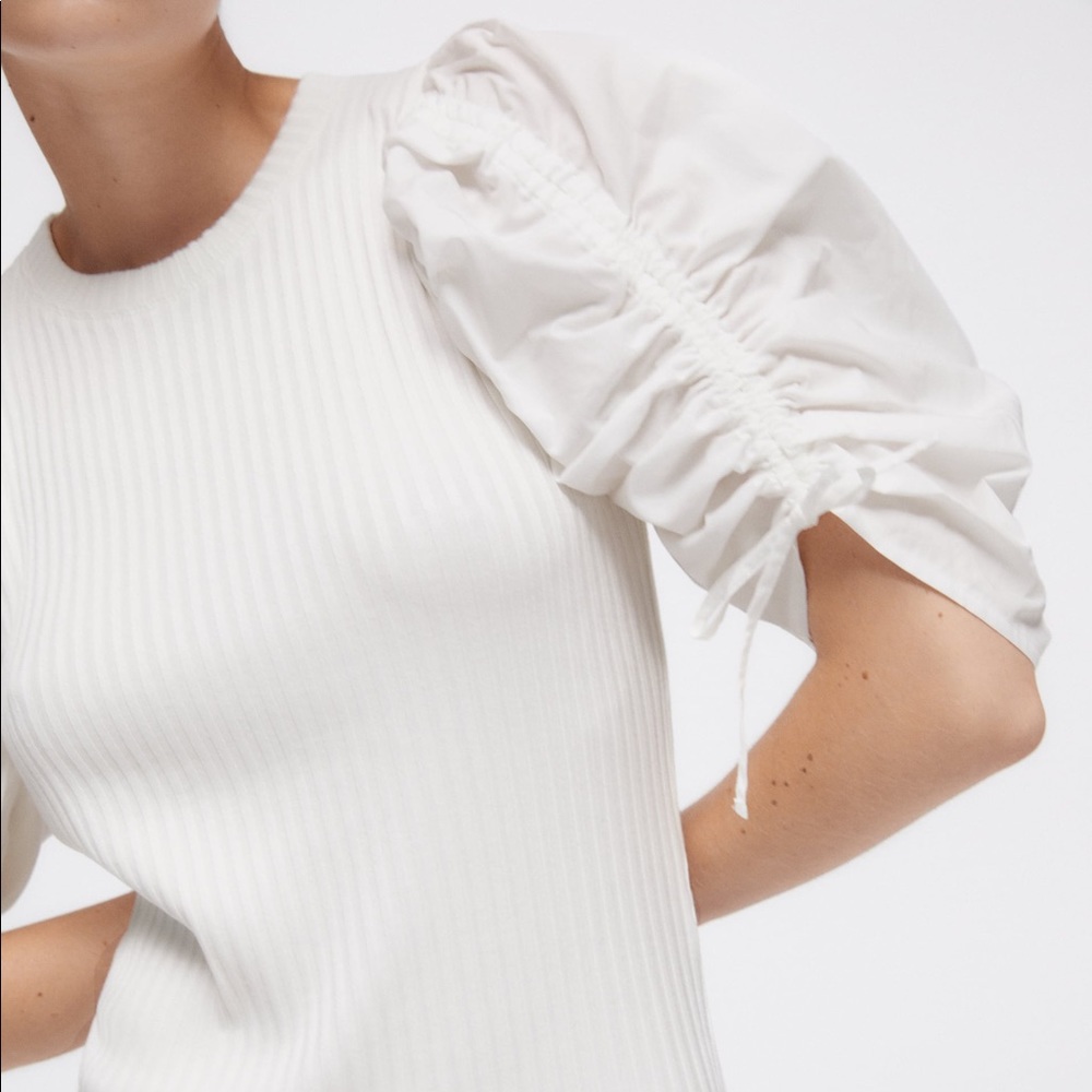 Zara Ribbed Knit Puff Sleeve Back Cutout Midi Dress NWT - Picture 4 of 16